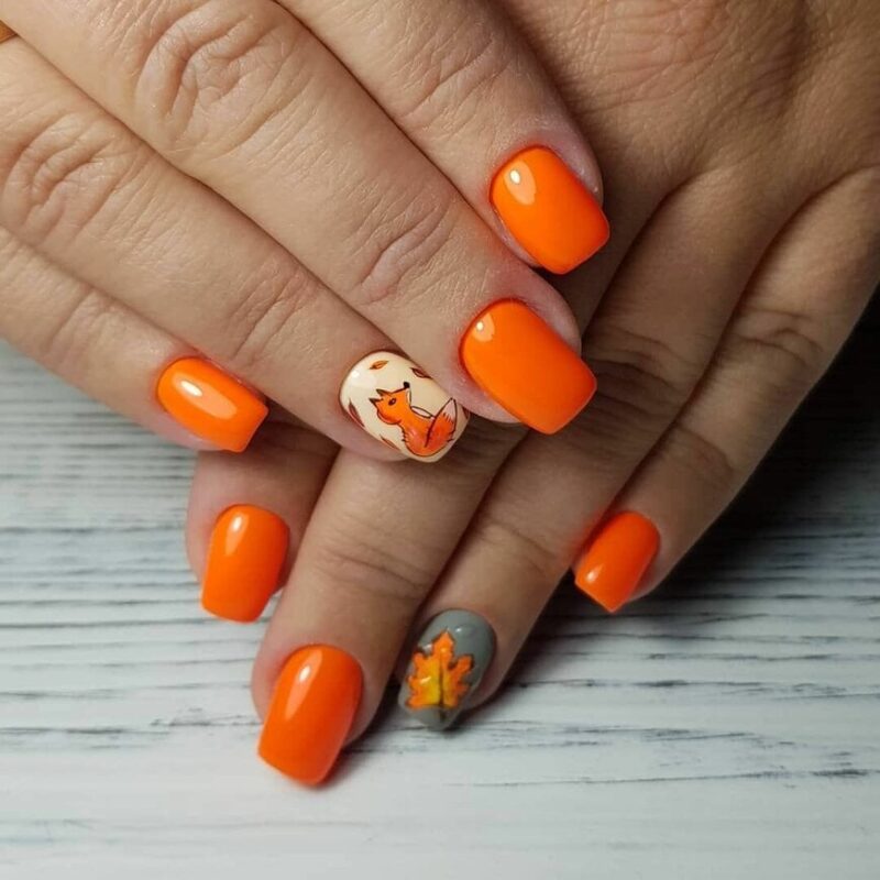 Оранжевый маникюр на короткие ногти 2