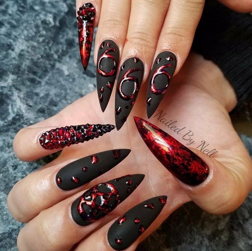 маникюр красно черный на длинные ногти