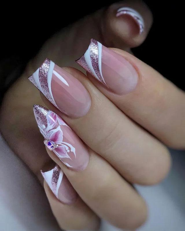 Френч розовых оттенков на длинных ногтях 45+ фото