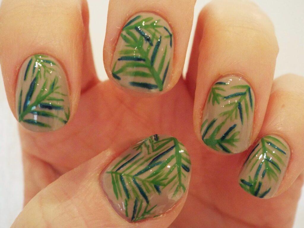 Салатовые ногти с рисунком
