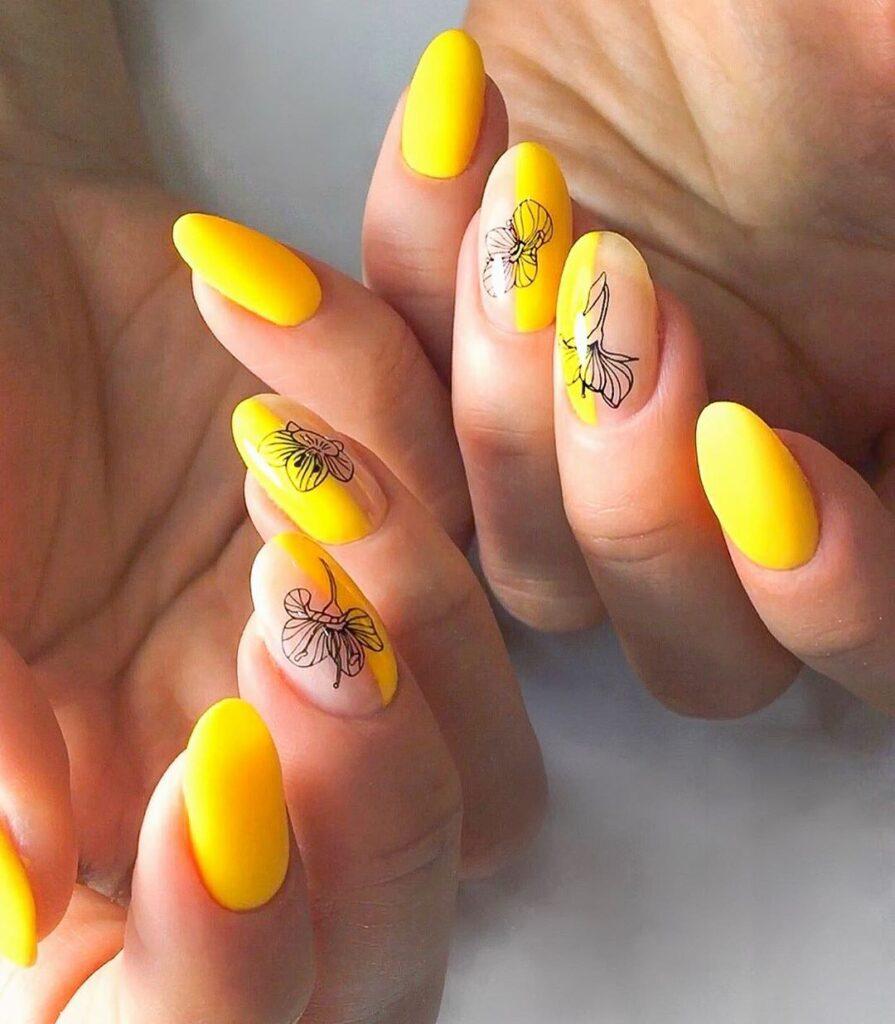 Самые модные оттенки жёлтого в маникюре Яркий жёлтый дизайн ногтей