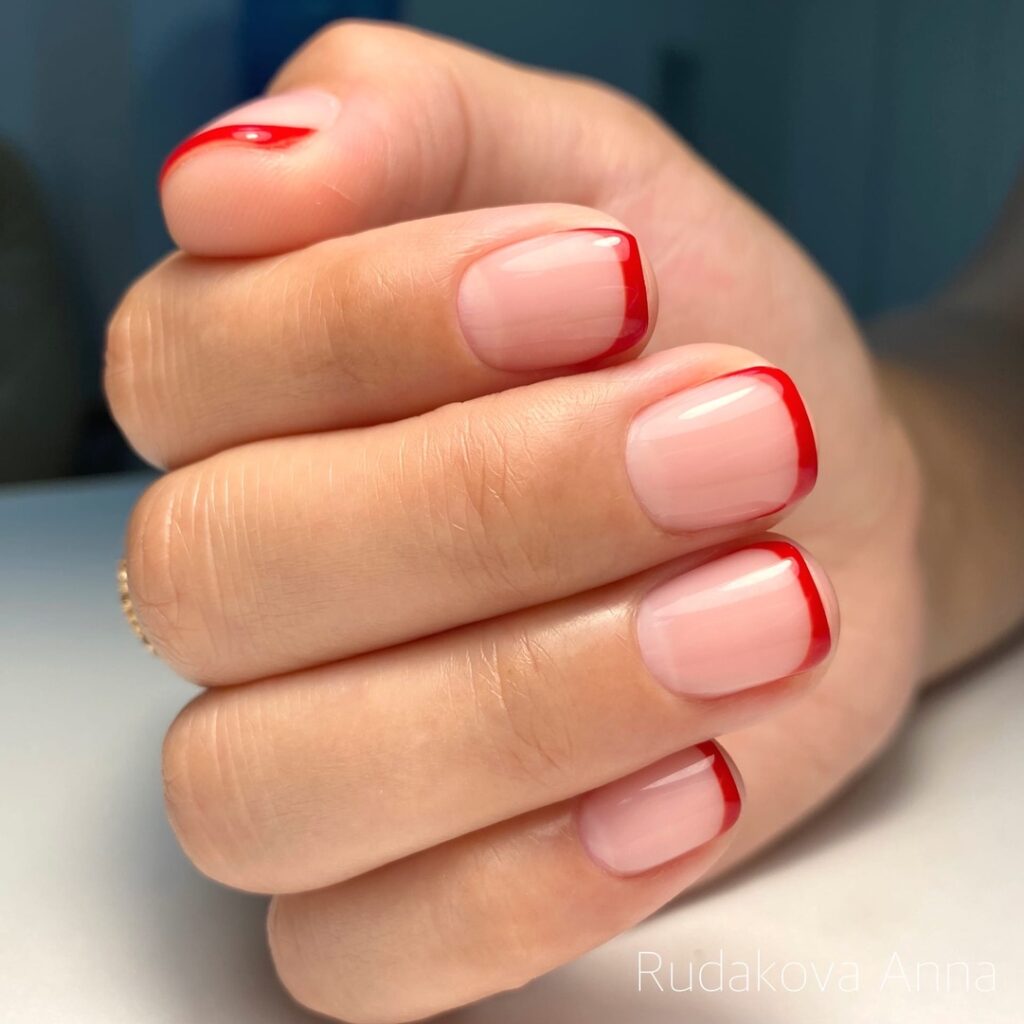 Цветной молочный френч Красный френч на молочном геле