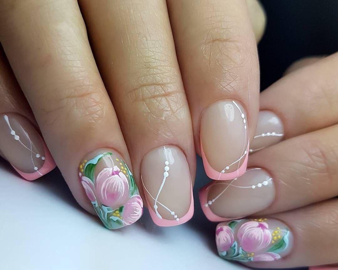 Модные цвета и оттенки ногтей розовый флористические рисунки