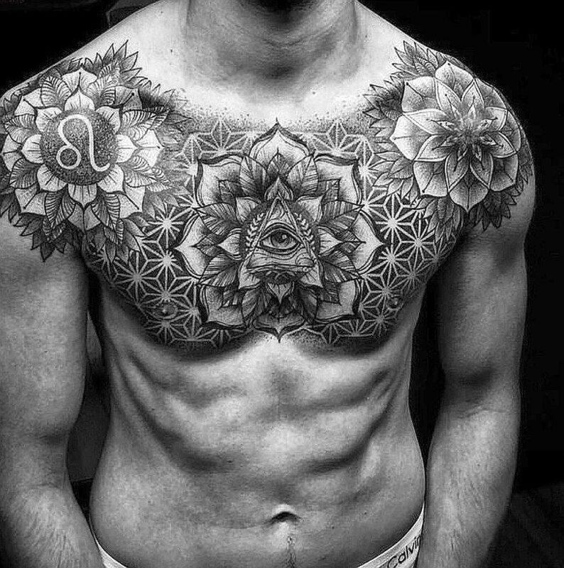 Эскизы тату для мужчин на разных частях тела На груди