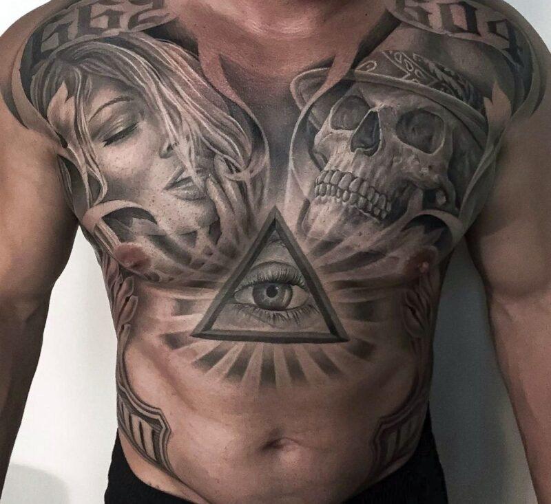 Эскизы тату для мужчин на разных частях тела На груди