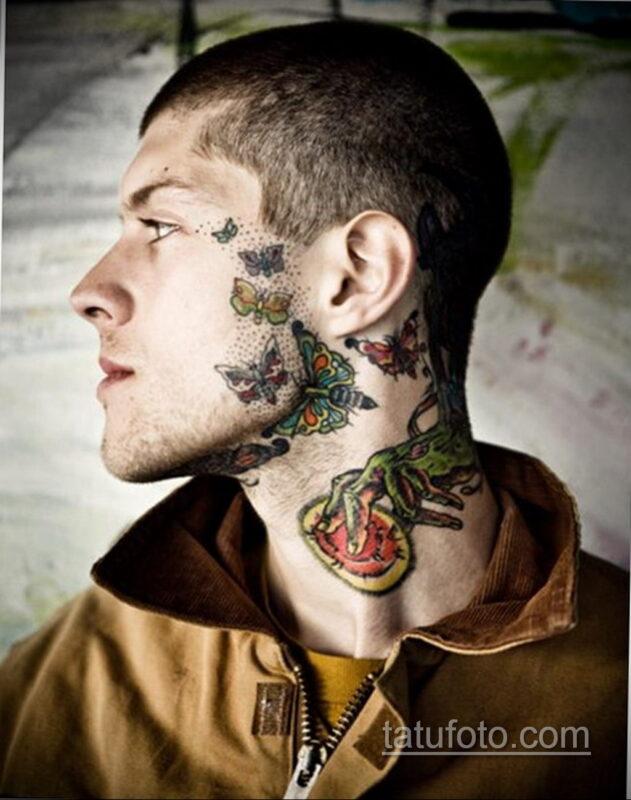 Эскизы тату для мужчин на разных частях тела На шее и лице
