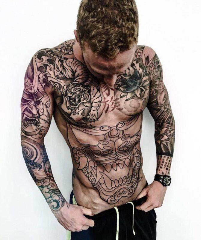 Эскизы тату для мужчин на разных частях тела На торсе