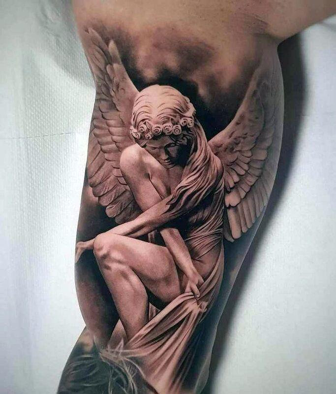 Крутые и современные эскизы мужских татуировок в 2023 Тату ангела